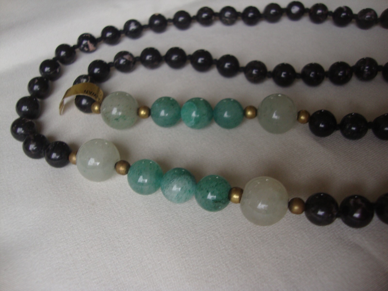 VINTAGE 1980s HAND KNOTTED 12 10 & 8MM GEMSTONE BEAD ENSEMBLE ENDLESS NECKLACE