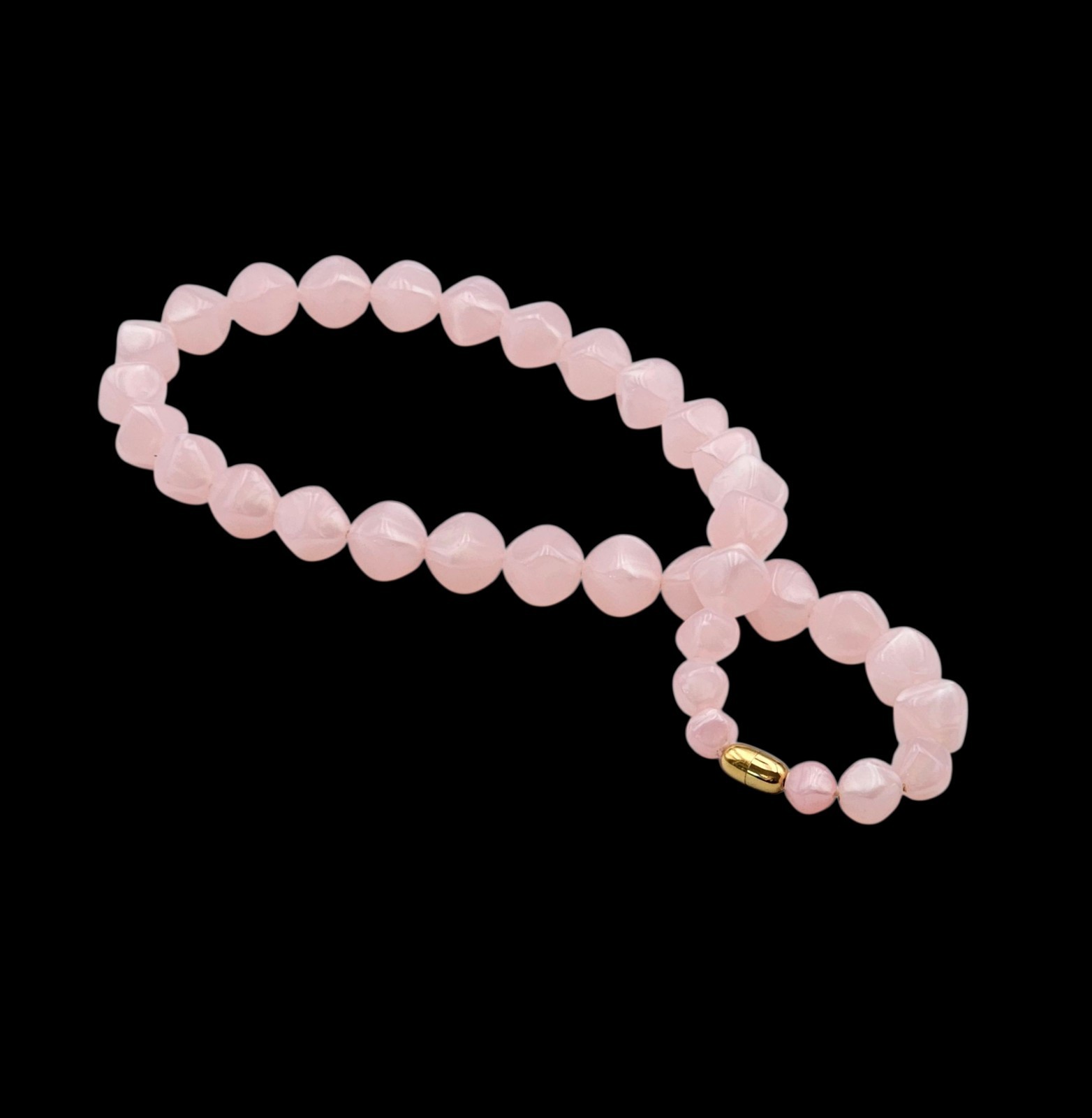 Vintage Pink Glass Necklace Diamond Shape Beads Gold Tone Screw Clasp 20 Inches