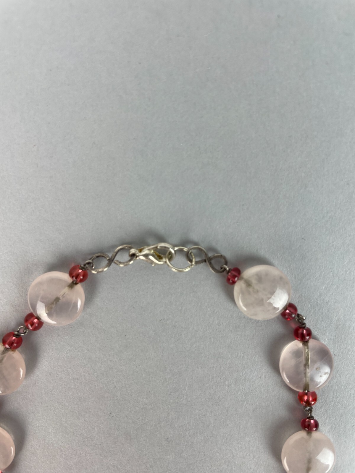 Vintage Y2K Rose Quartz + glass Necklace 16.5 in