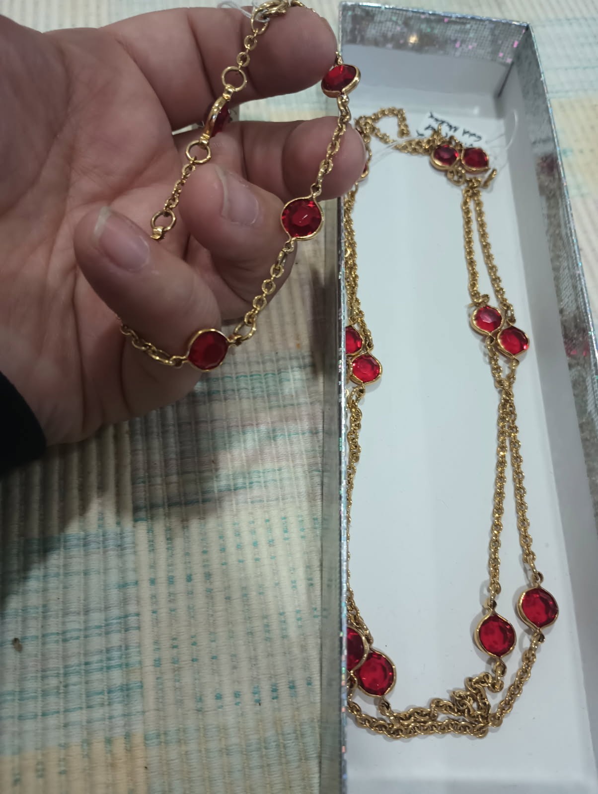 Vintage Gold Red Ruby Necklace, Bracelet, Jewelry Set