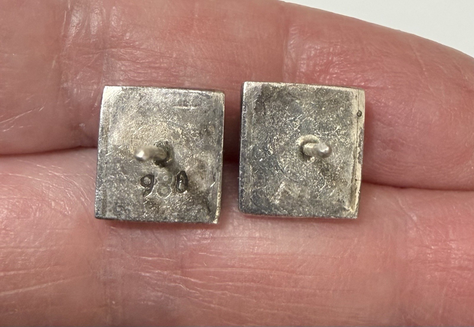 Vintage CHILE 980 Silver Domed Square Lapis Lazuli Pendant Stud Earrings Set 17g