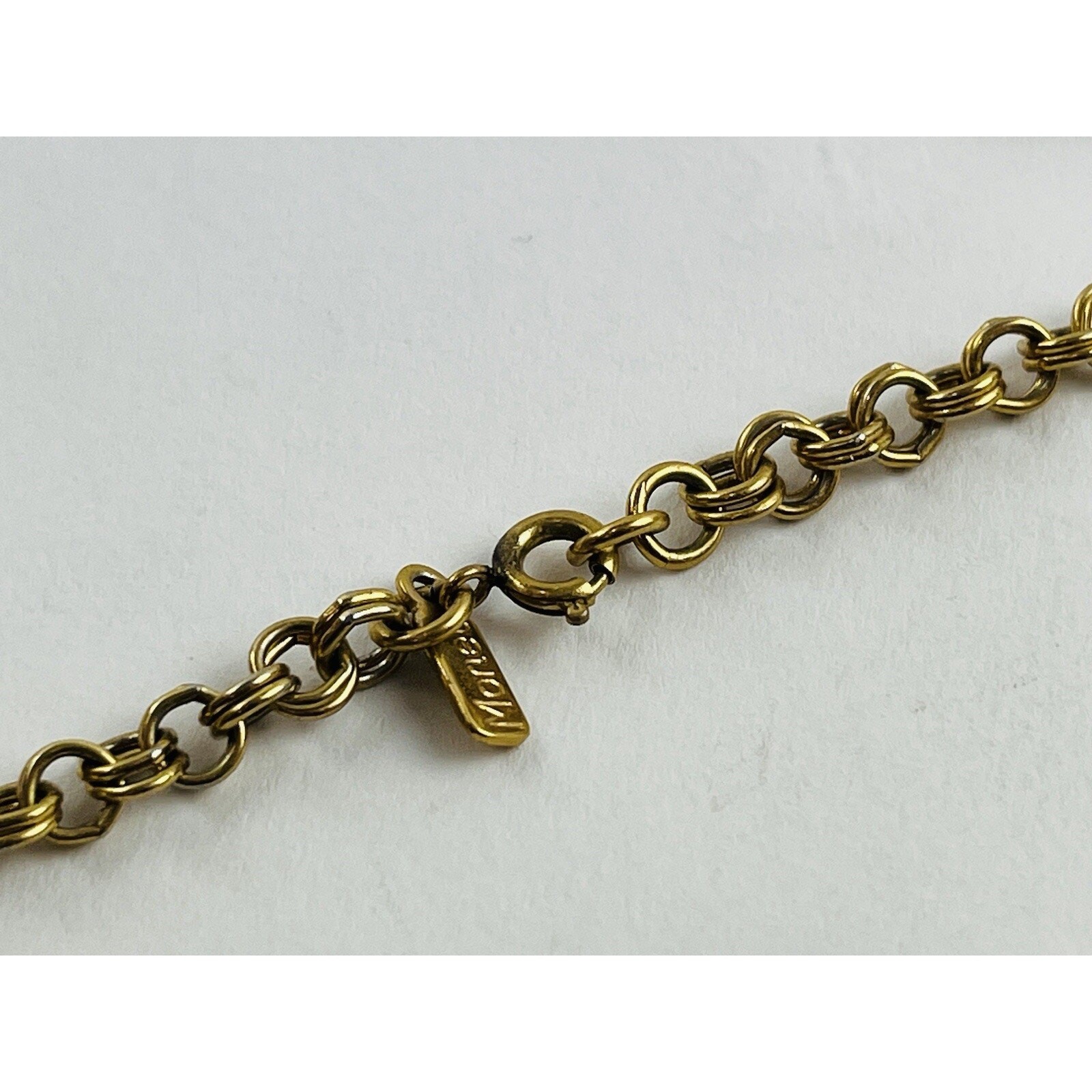 Vintage MONET GOLD TONE NECKLACE Rolo Round Chain Double Link CLASSY! Rare Singl