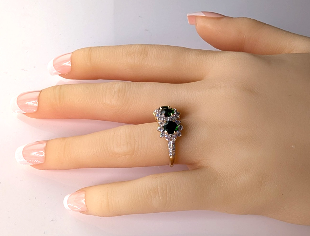 Diamond and Green Tourmaline 3 Stone Right Hand Ring 14K 2.5 Carats – Size 7-1/2