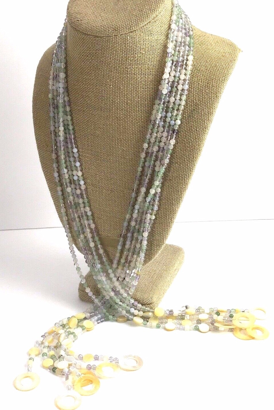 Multi Strand Sajen Wrap Necklace Semi Precious Stones Bead MOP Shell