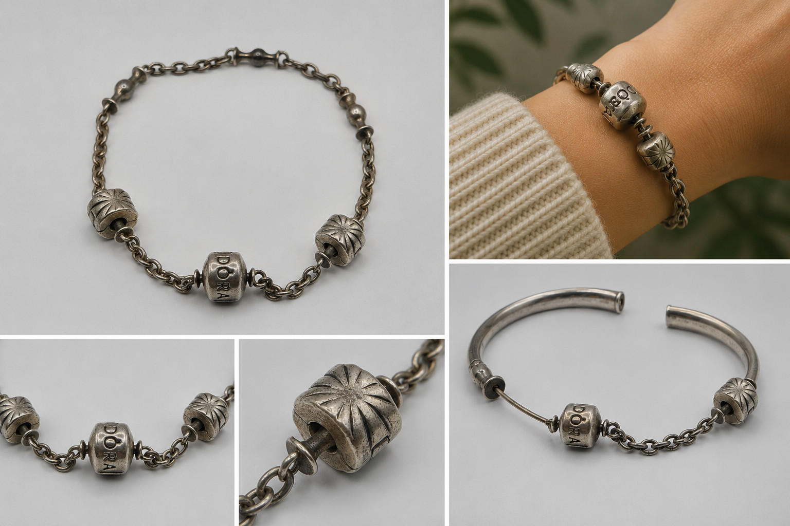 Vintage PANDORA Bracelet Rare Estate Jewelry Station Chain Design Marked PANDORA