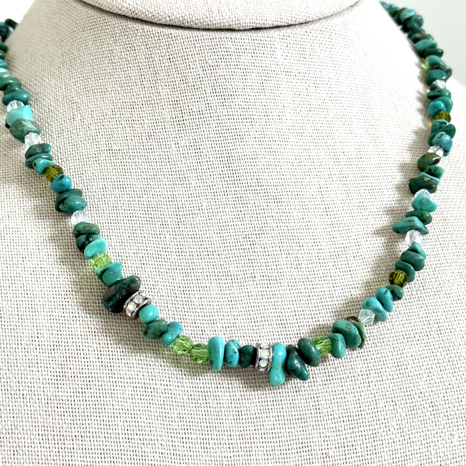 Vintage Kirks Folly Turquoise AB Crystal Beaded Ladies Strand Necklace
