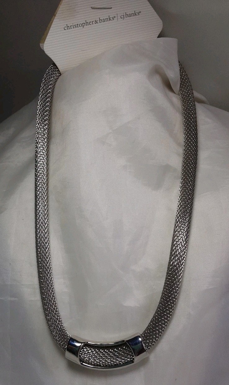 Naclace Silver Tone Mesh Etruscan Magnetic Clasp Wrapped Slide Pendent 19″ NICE!