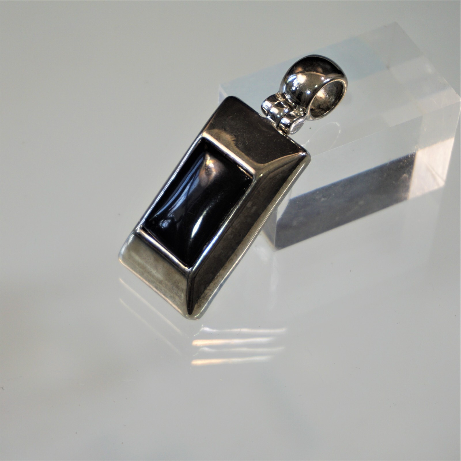Vintage Modernist Pendant Unisex Silver Tone With Large Black Center