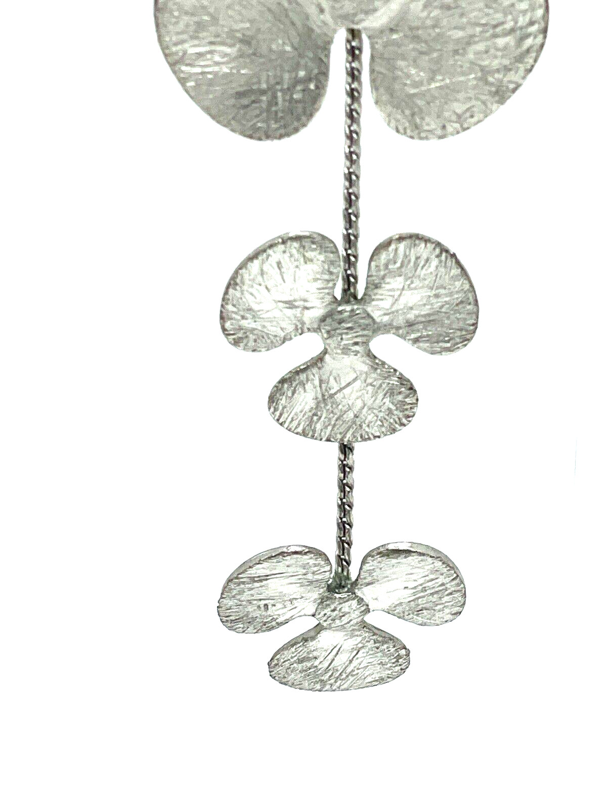 Modernist Brushed Silver Poppy Flower Illusion Dangle Earrings Statement