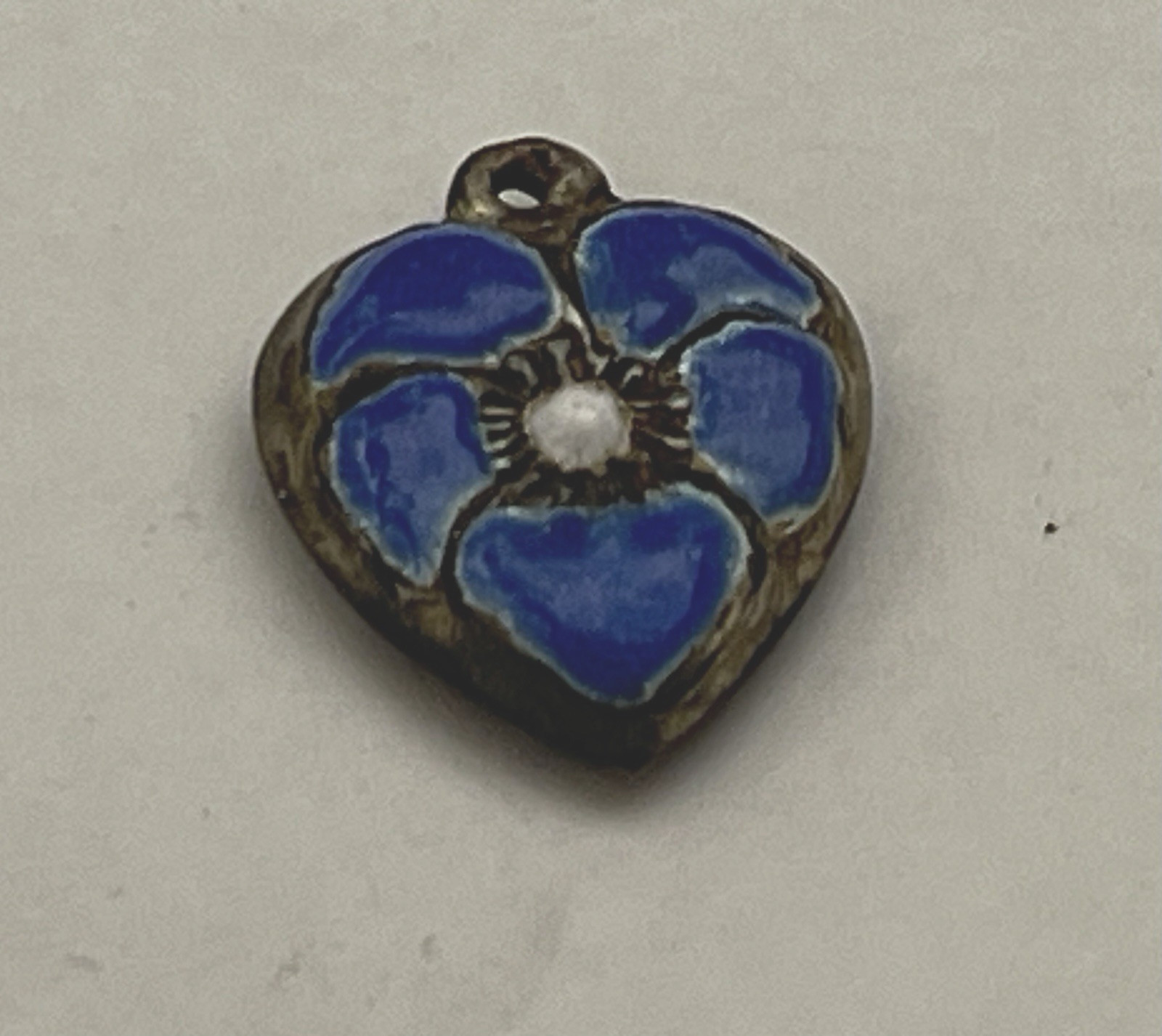 Sterling Silver Heart Flower Charm Puffy Blue Enamel Pansy 925 Vintage Stamped