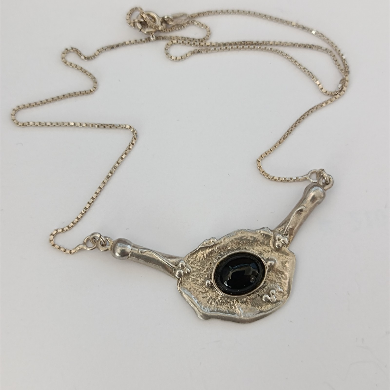 Modernist Silver Onyx Necklace Artisan Freeform Bib Brutalist Israel Art Vintage