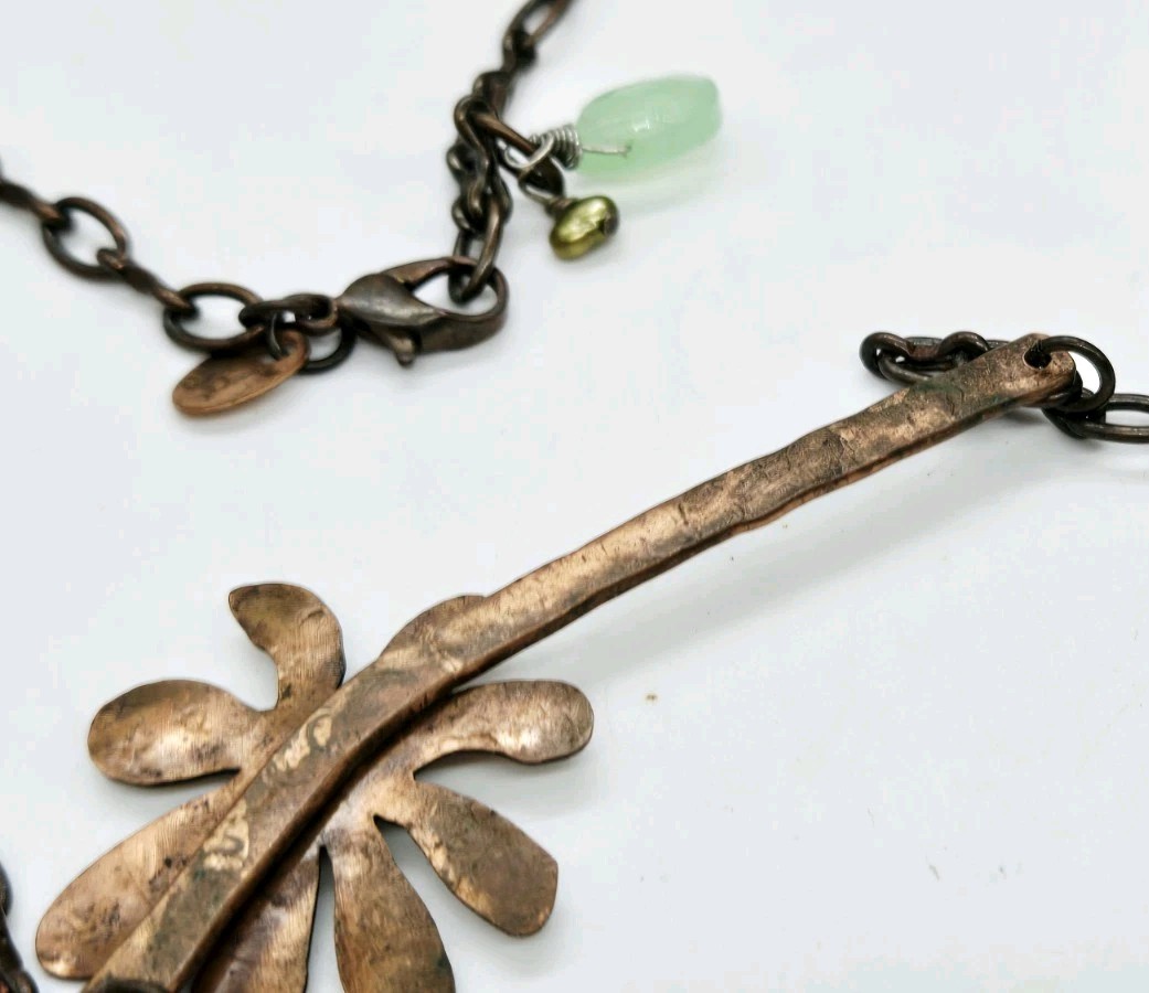 Copper Flower Necklace Beautiful Artistic Handmade Signed Jd