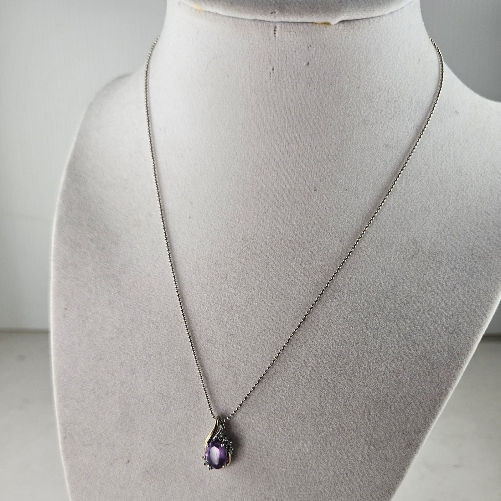 Sterling Silver & 10K AV Gold Pendant with Amethyst & Chain 16 in 3.0g [8820]