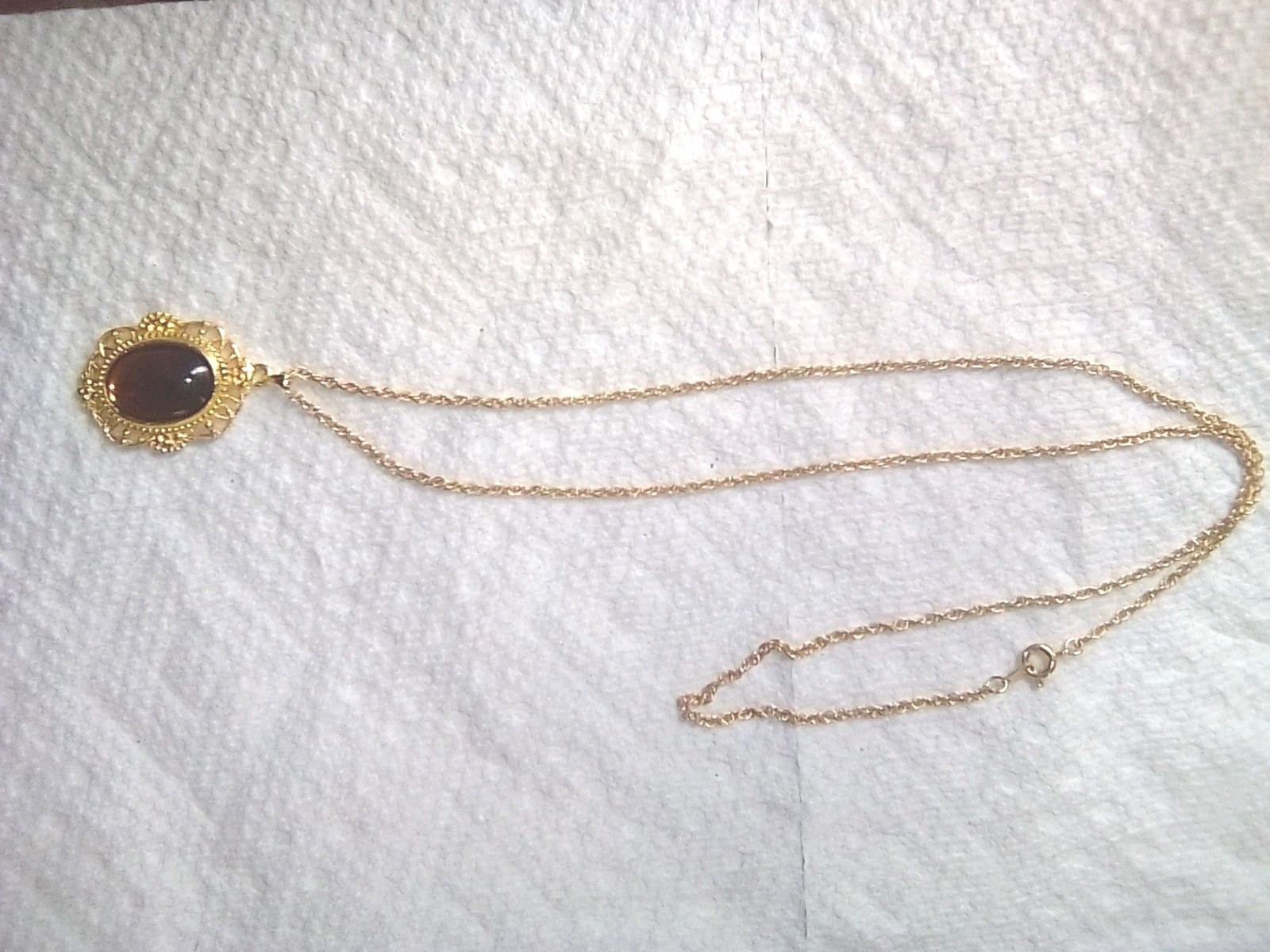 Vintage Purple Glass Oval Cabochon Pendant Gold Tone Necklace