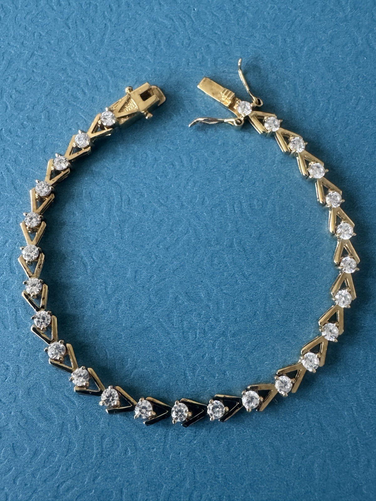 Vintage DBJ .925 Sterling Silver 14k Gold Plate Diamonds Bracelet Size 7”
