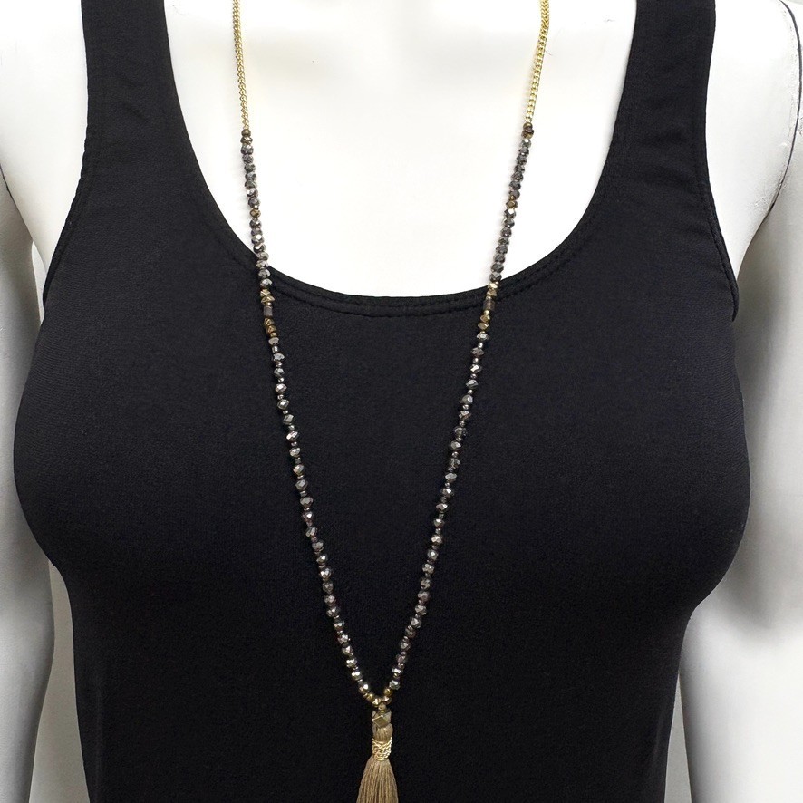 Nakamol Boho Gold Tassel Necklace Long Beaded Chain Layering Statement Piece