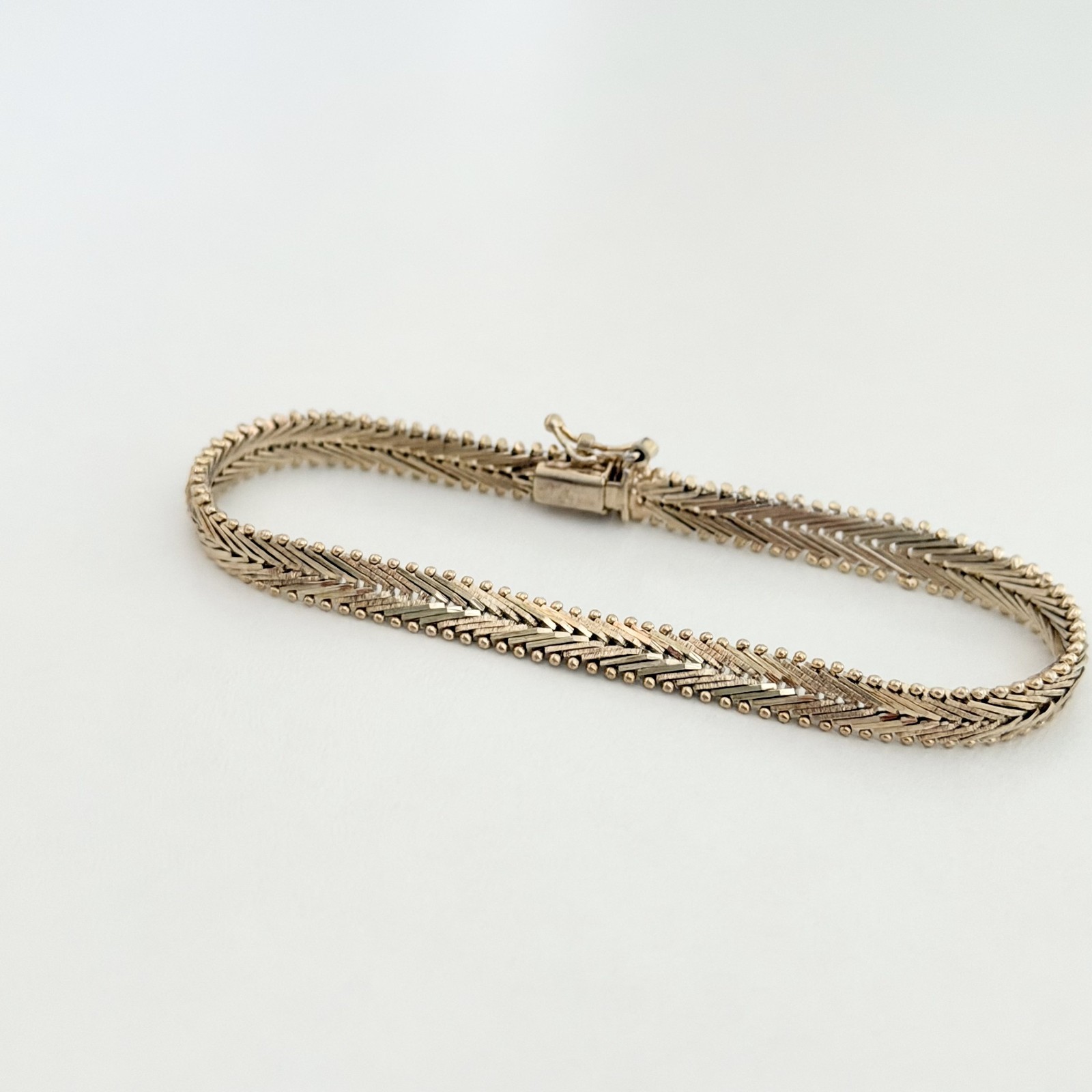 925 Italy Sterling Silver Gold Vermeil Vintage Chevron Mesh Chain Link Bracelet