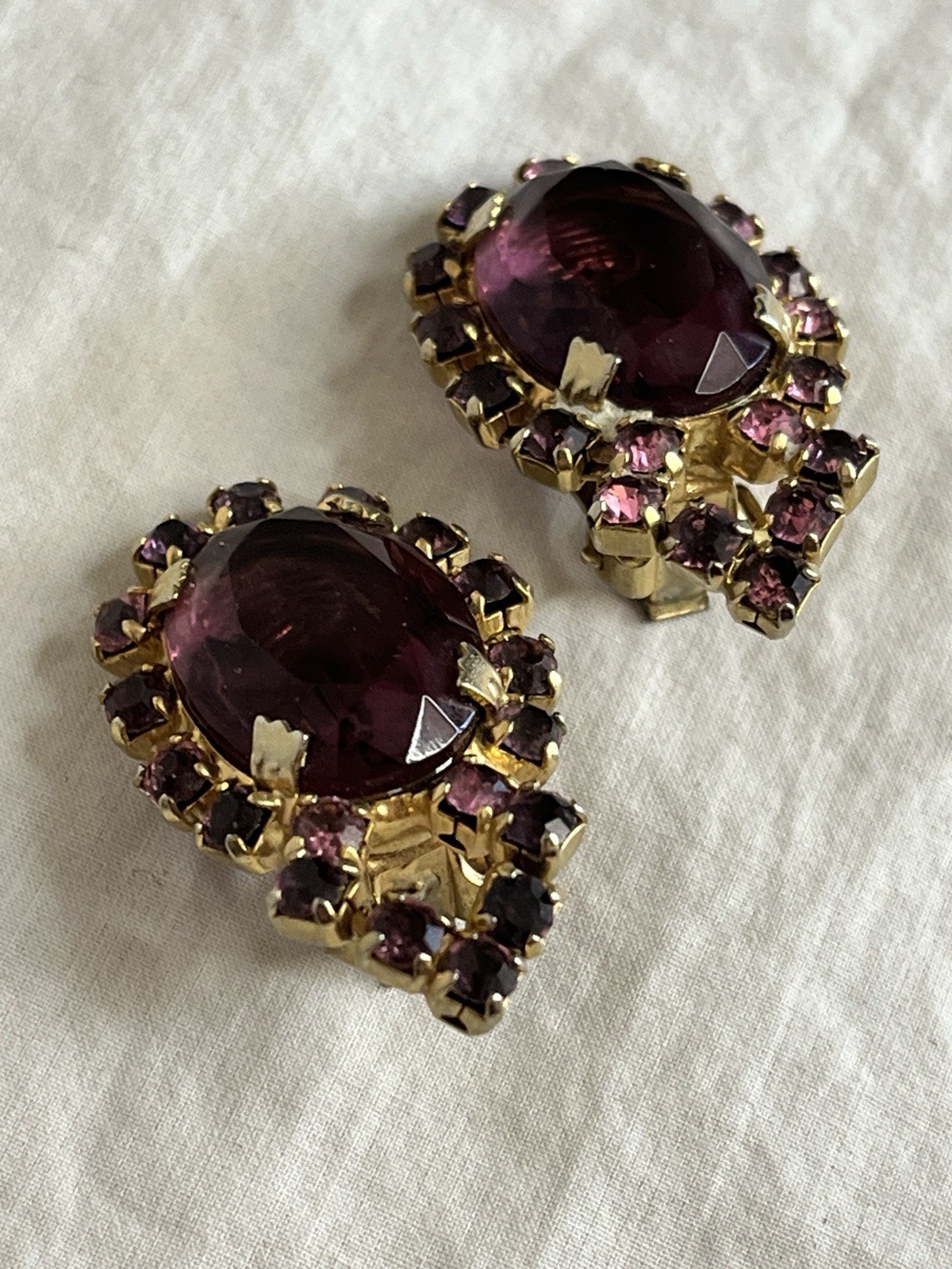 Vintage Purple Rhinestone Necklace and Earring Set Choker and Clip Ons