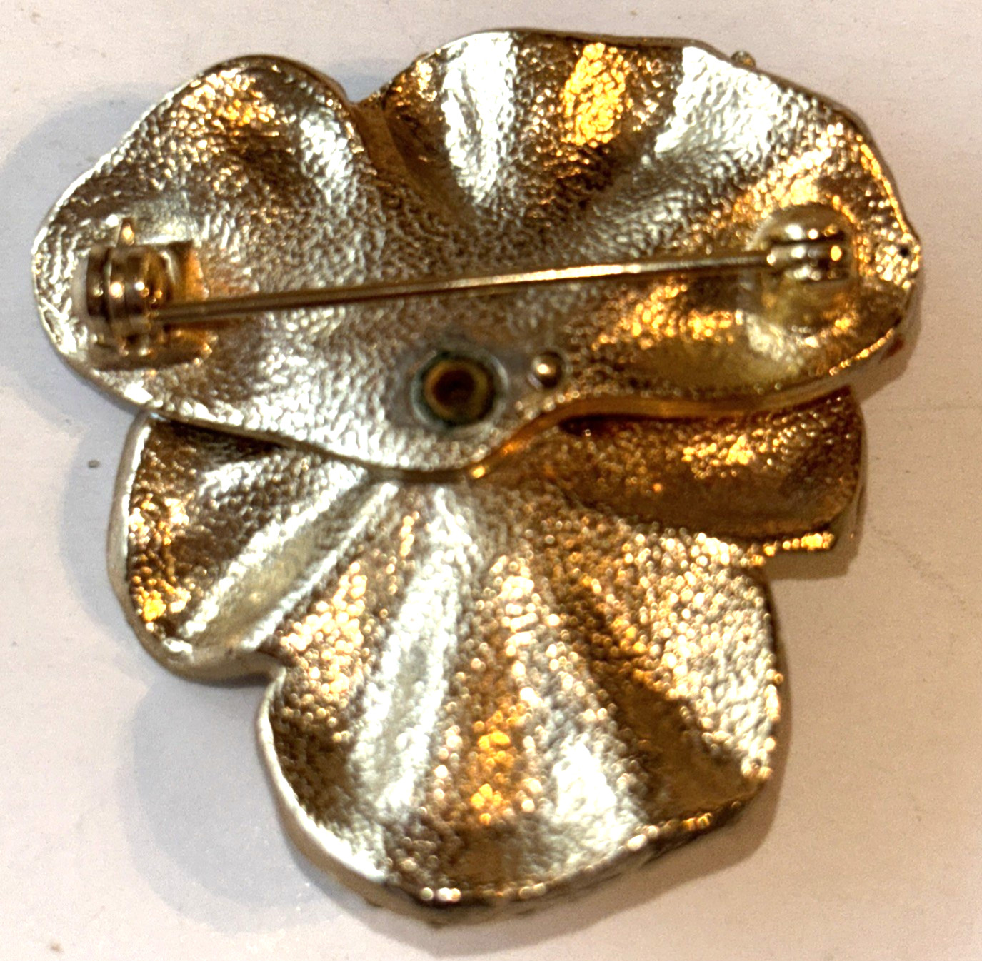 VTG Enamel Pansy Brooch Rhinestones Faux Pearl Spring Yellow Gold Tone Read