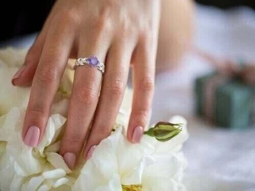 2.5Ct Round Lab Created Amethyst & Diamond Anniversary 14K Rose Gold Finish Ring