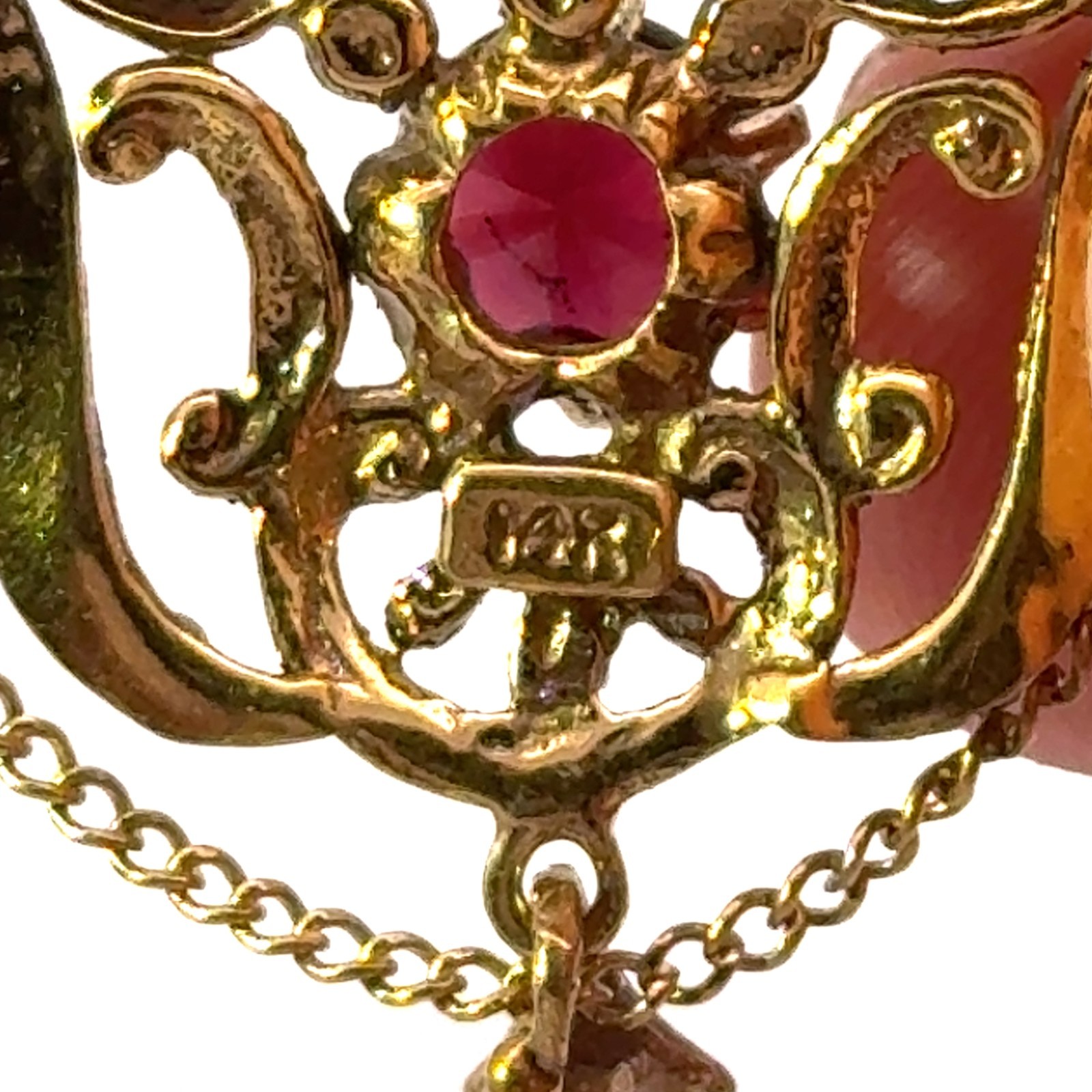 Antique 14k Stamped Yellow Gold Garnet & Pearl Brooch Pin