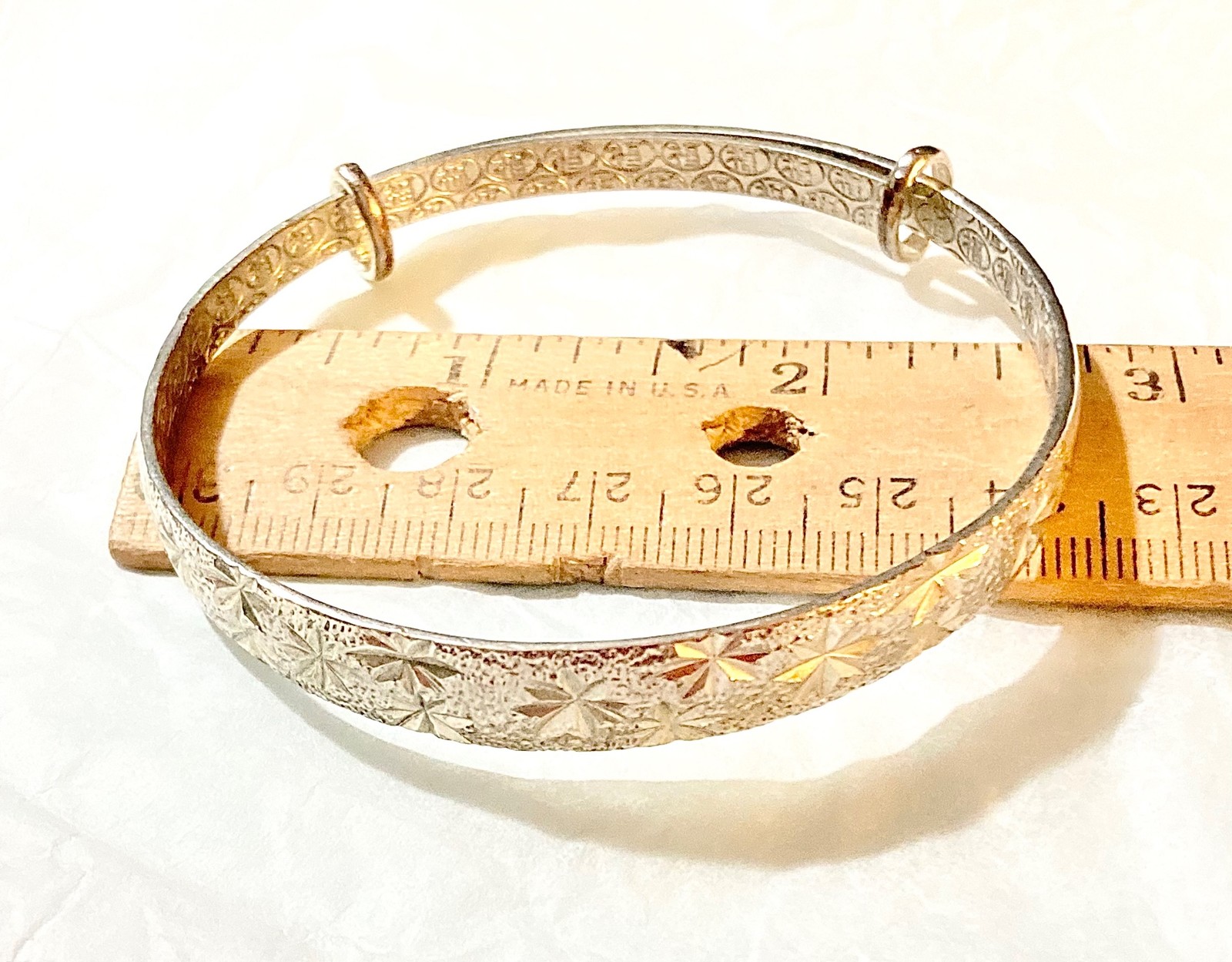 Sterling Silver Starburst Bangle Bracelet Vtg Mid Century Modern Adjustable