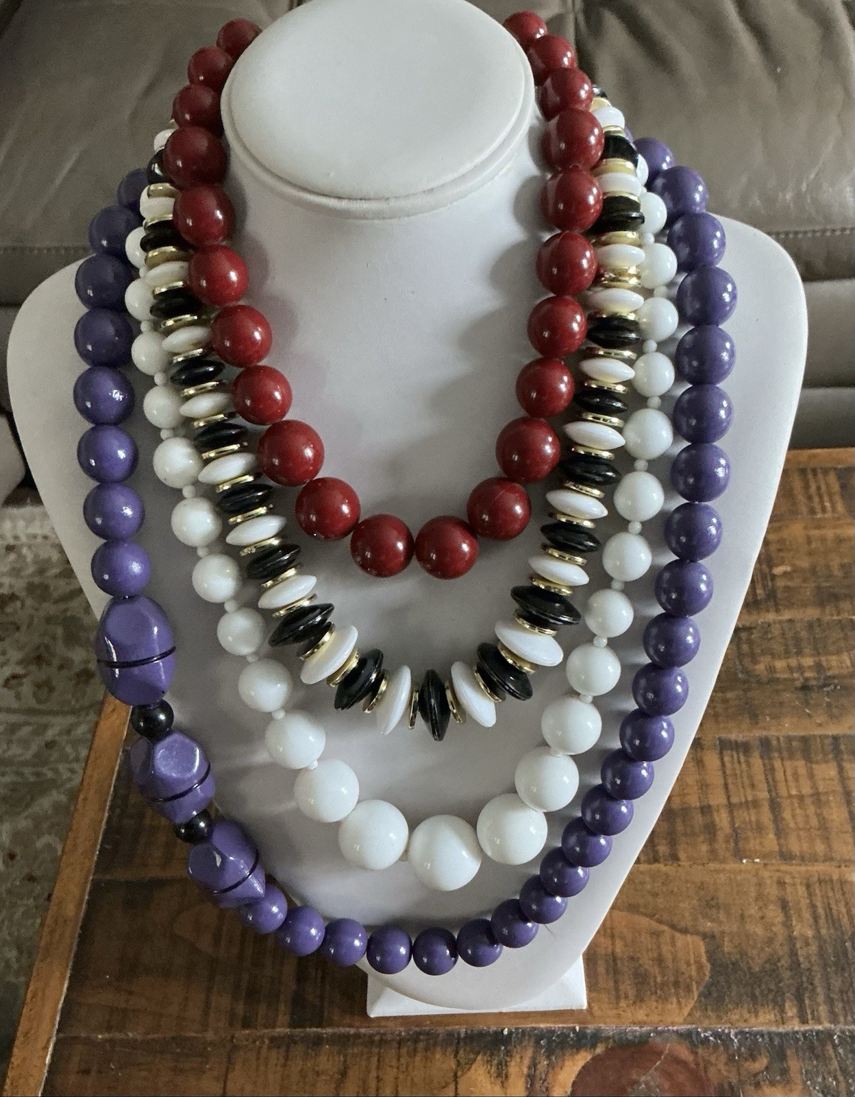 Vintage Chunky Beaded Necklace 7 Lucite, Acrylic, Retro Plastic, Glass 60’s+70’s