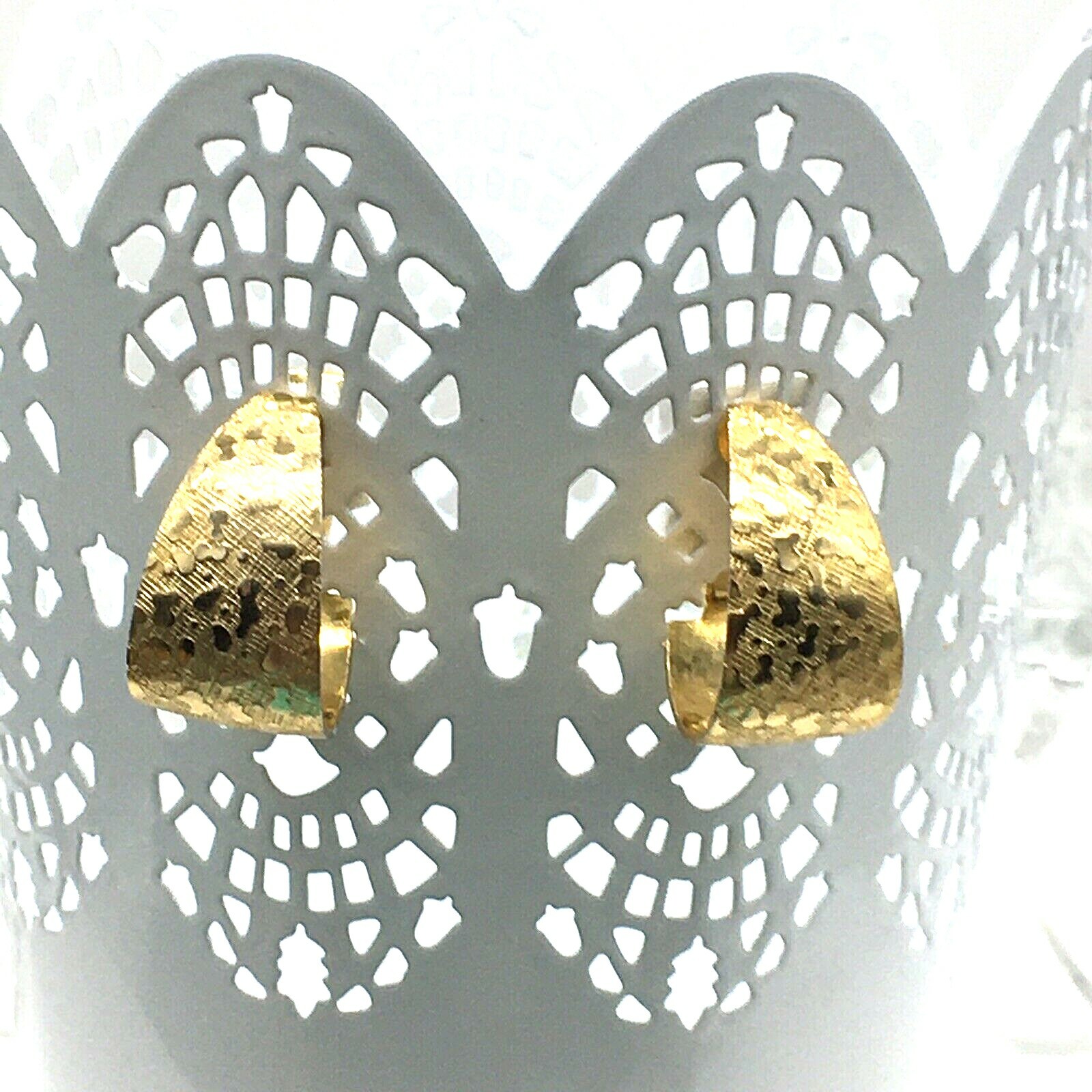 Lightweight Textured Gold Tone Wide Long Hoop 1”