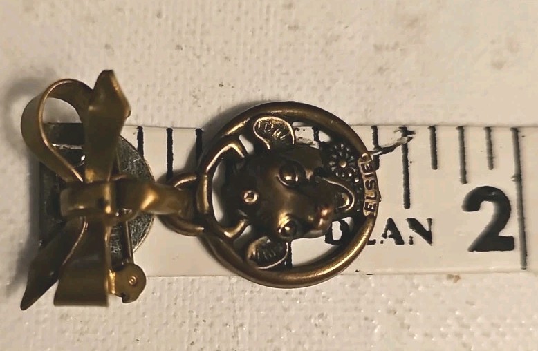 Vintage BORDEN Dairy ELSIE THE COW PIN BROOCH Bow Gold Tone Milk