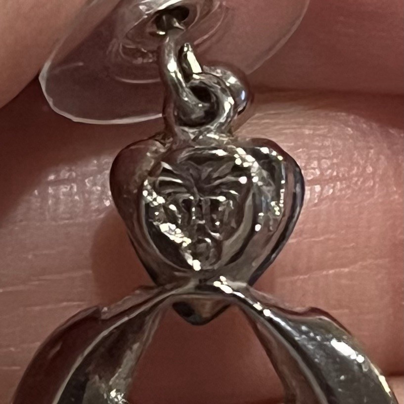 Vintage Weekenders Paua Shell Kissing Dolphins Heart Dangle Earrings Silver Tone