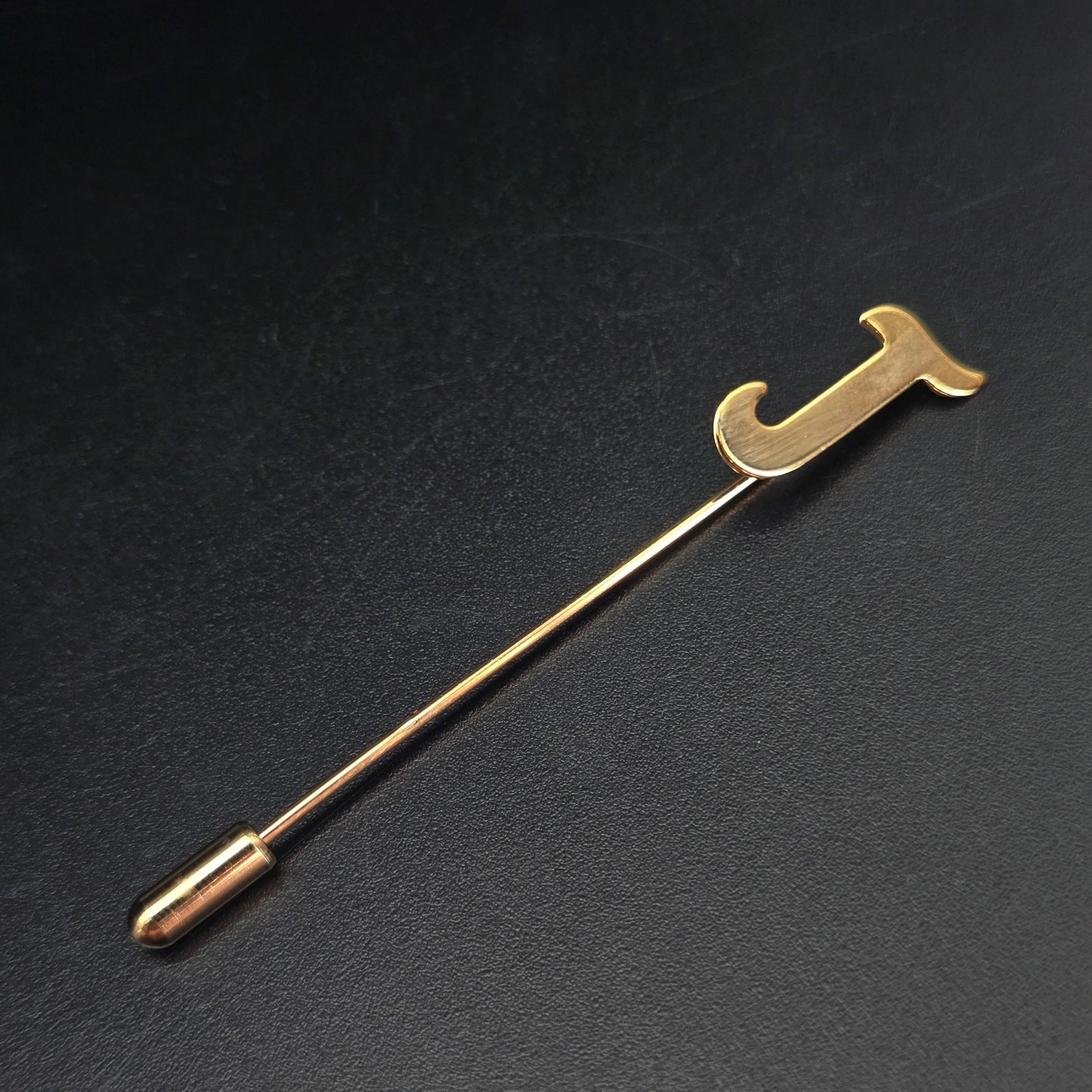 Vintage Gold Tone Letter J Initial Stick Pin Timeless Classic New Old Stock