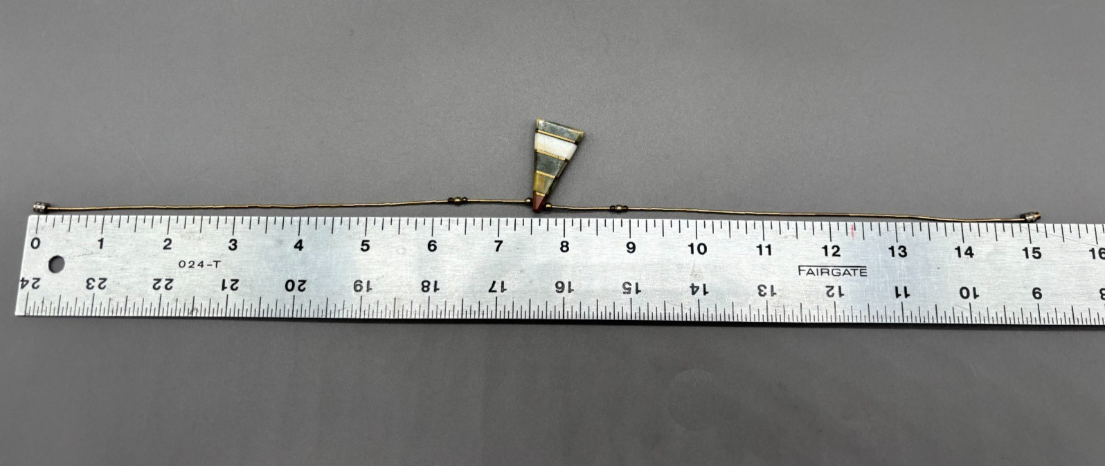 Vintage Stone Inlay Pendant Necklace Banded Onyx Southwest Style Triangle Gold