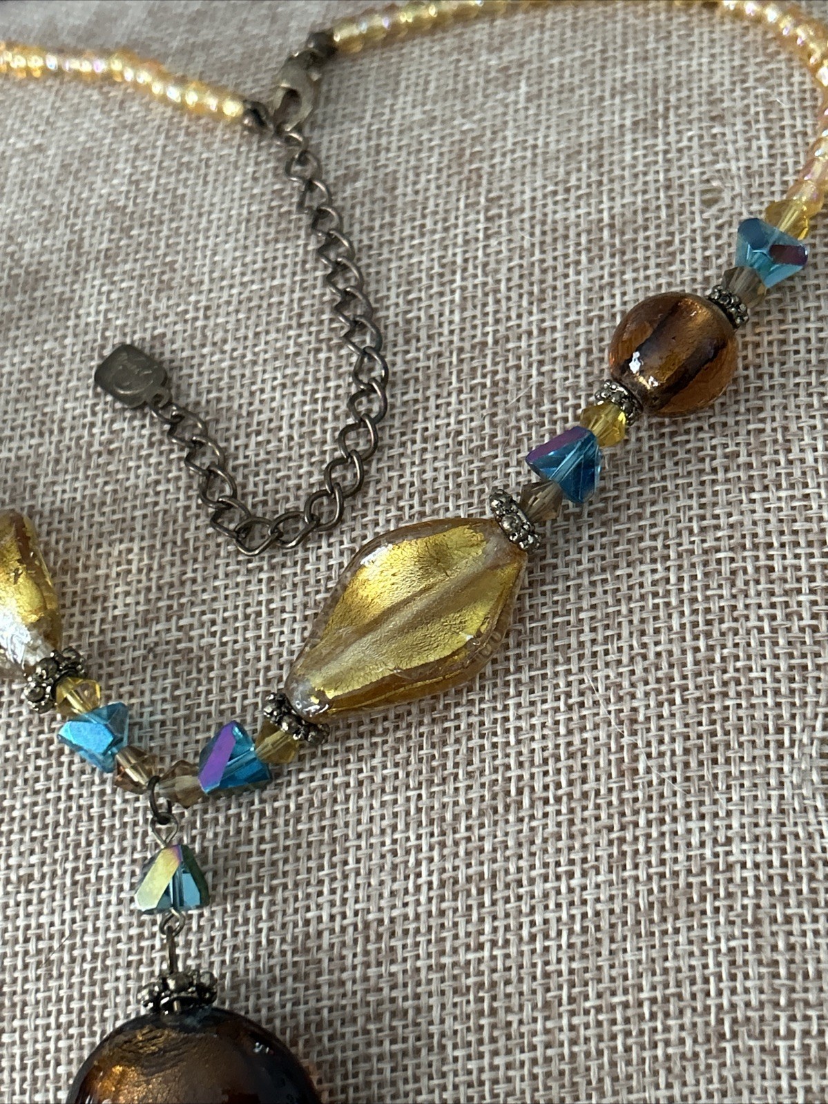You & I Signed Vintage Boho Chunky Bead Multicolor Necklace Gold Tone Adj 19”