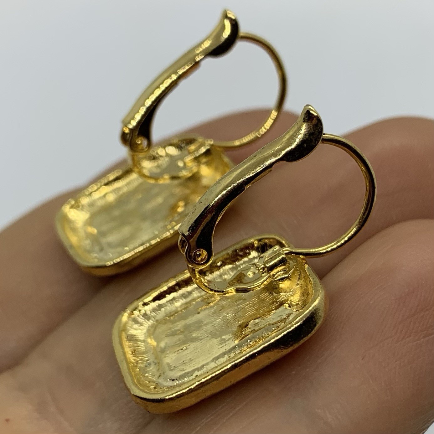 Vtg 90s Cheetah Faux Fur Gold Tn Chain Link Leverback Earrings Rectangle Bold