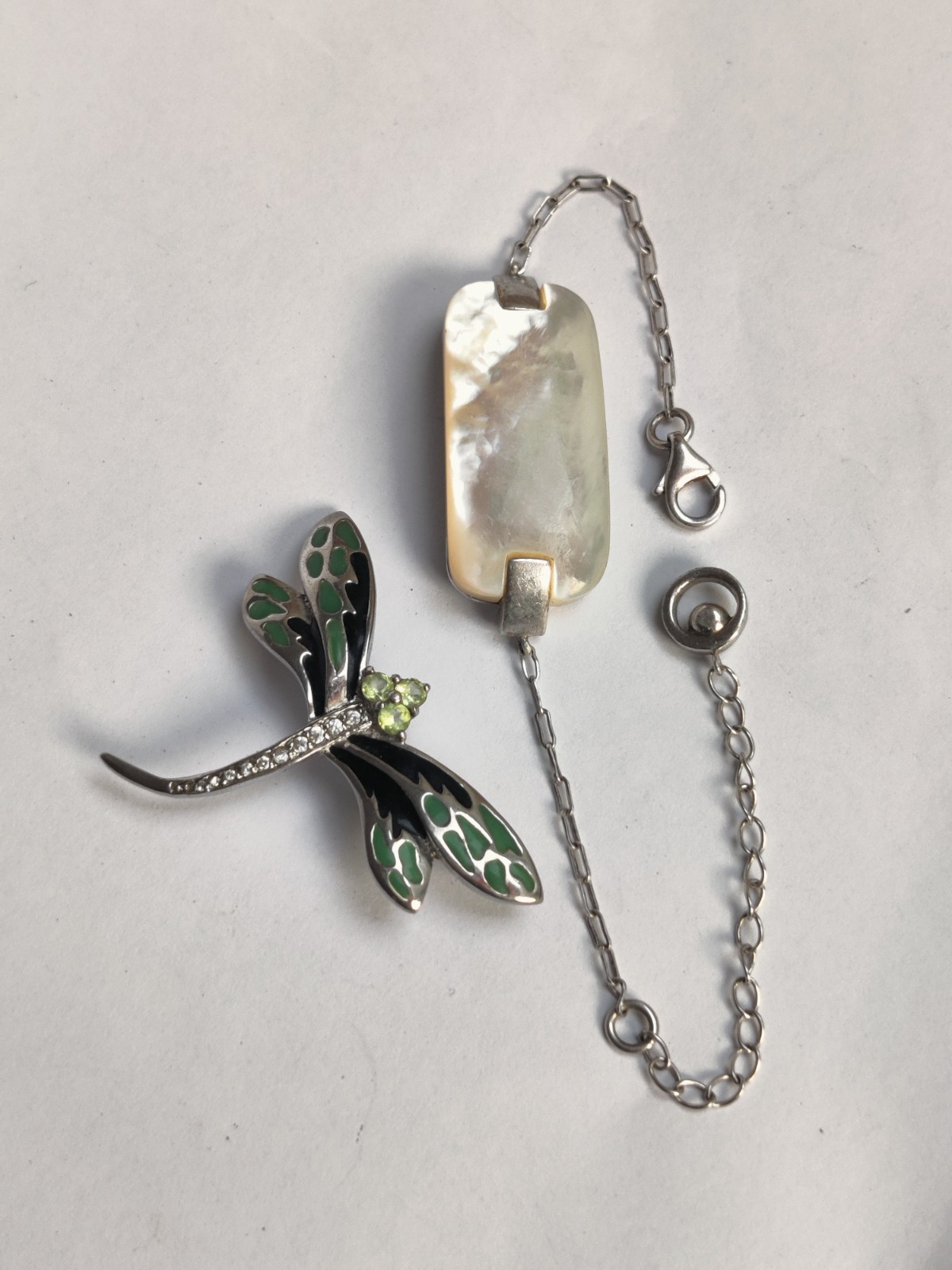 925 Sterling Silver Dragonfly Brooch & Mother of Pearl Bracelet | DBJ & Misaki