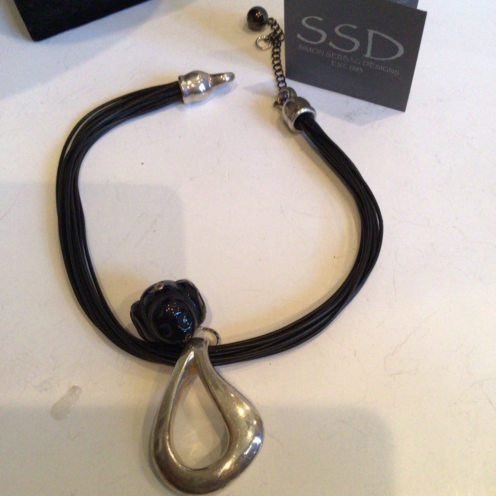 SPECIAL SEBBAG VON MUSULIN NECKLACE STERLING PENDANTS HUGE BLACK CUT BEAD LOVELY