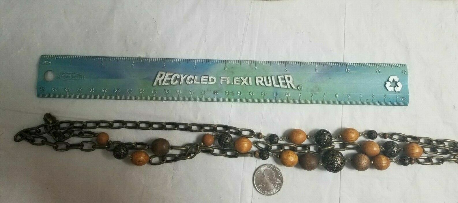 LAURA ASHLEY Necklace Wooden & Metal Beads Coppertone EARTHTONES
