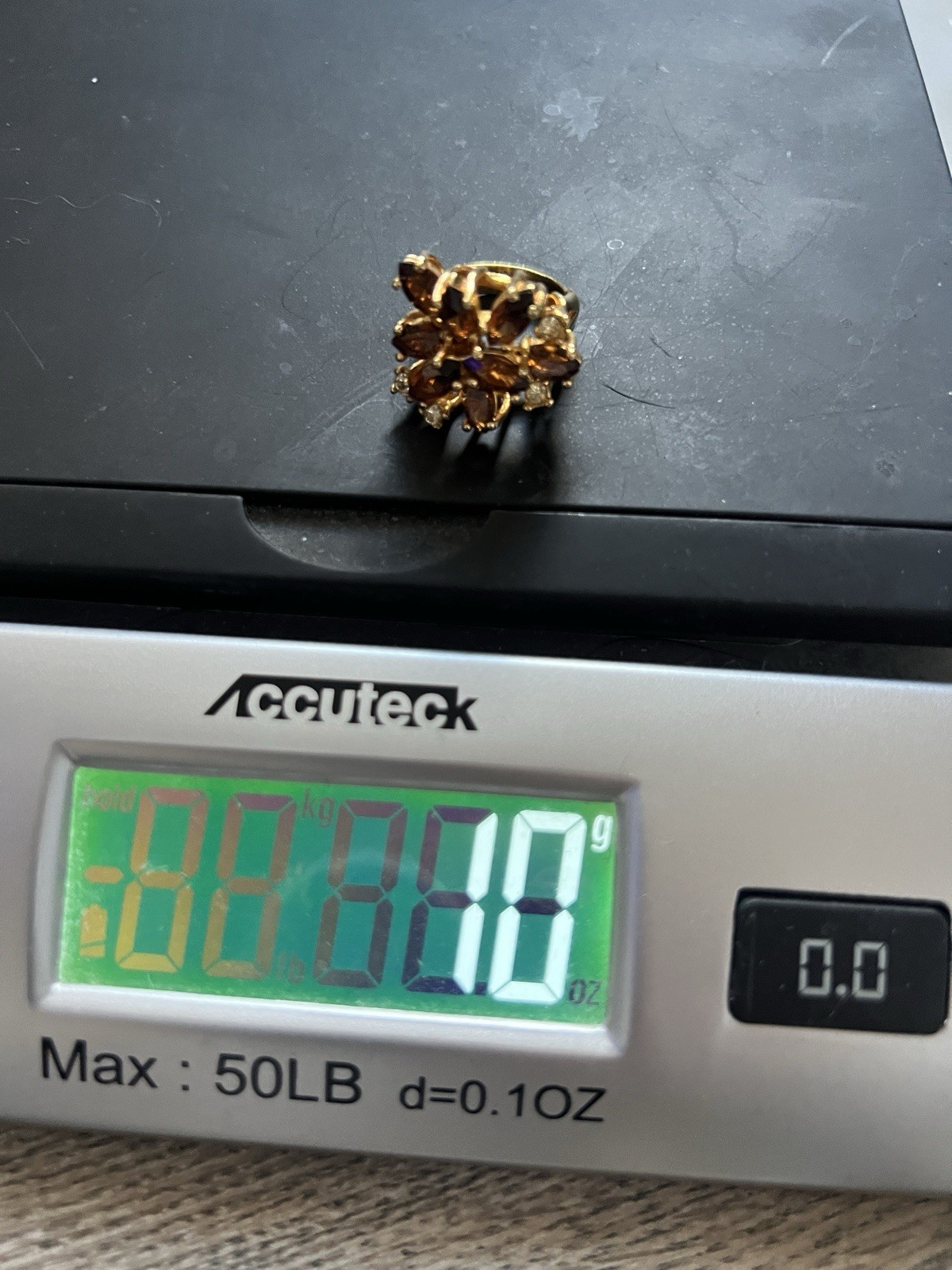 Vintage Topaz & Clear Austrian Crystal Cocktail Ring 18k Gold HGE Size 5 / 10g!