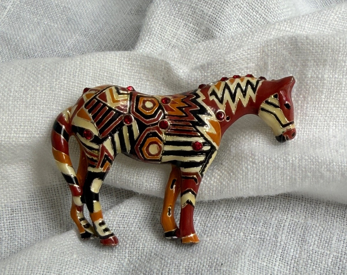 Vintage TOPP Trail of Painted Ponies Navajo Pony Enamel Horse Brooch Pendant Pin