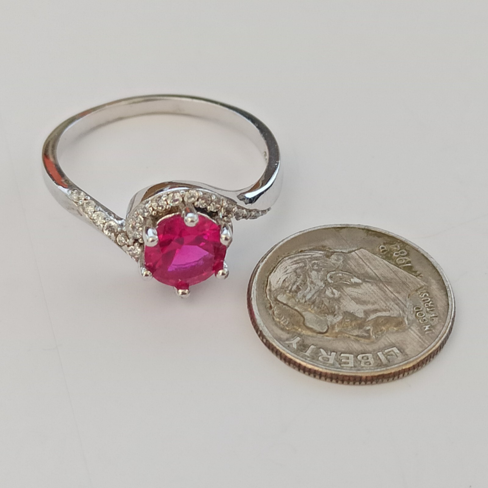 Sterling Silver Ruby Ring Bright Fuchsia Pink Tested 925 Feminine Classic Gift