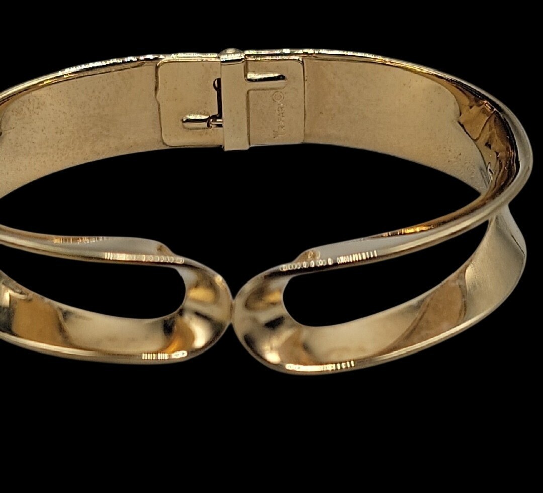 Vintage Crown Trifari Hinged Cuff Bracelet Gold Tone Modern Open Design 1960s