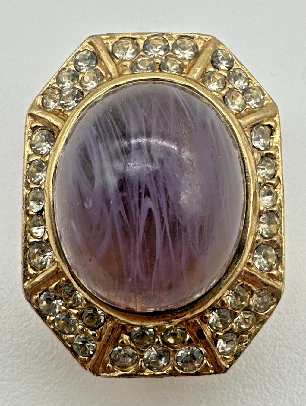 Vintage Ciner Gripoix Poured Glass Cabochon & Rhinestone Clip-on Earrings
