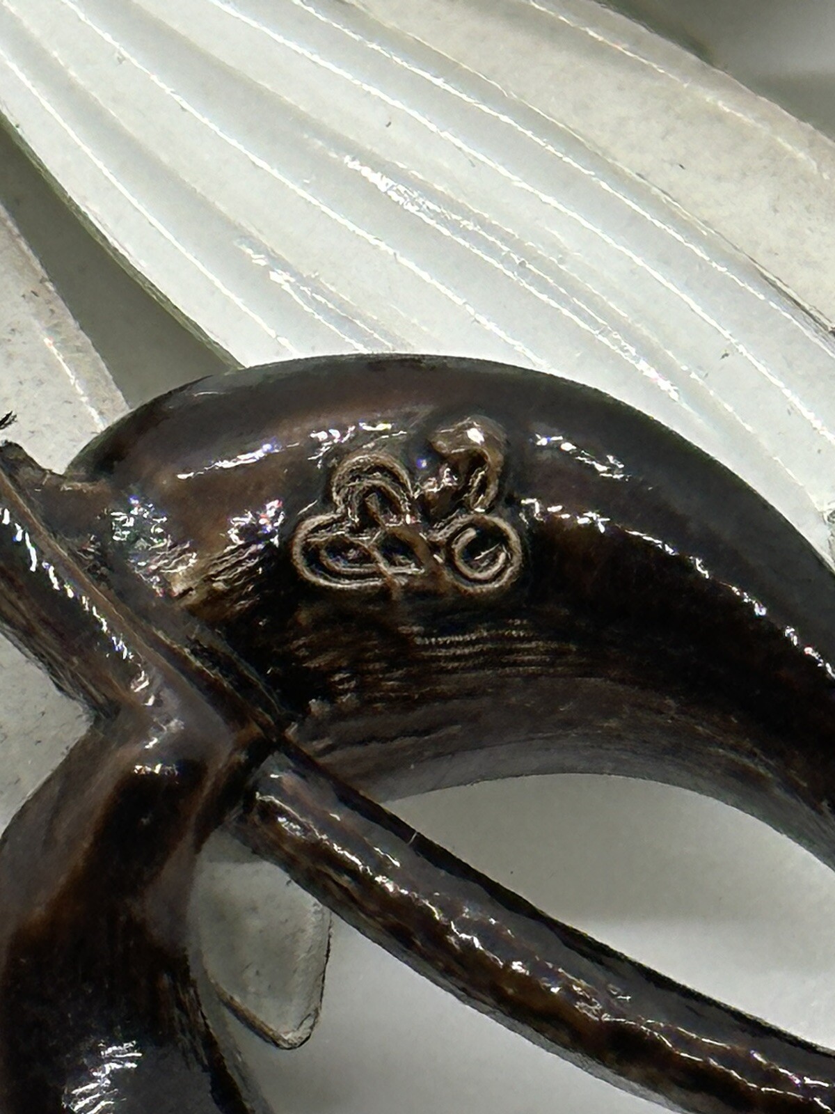 Brooch Brown And White Flower Stamped Hallmark