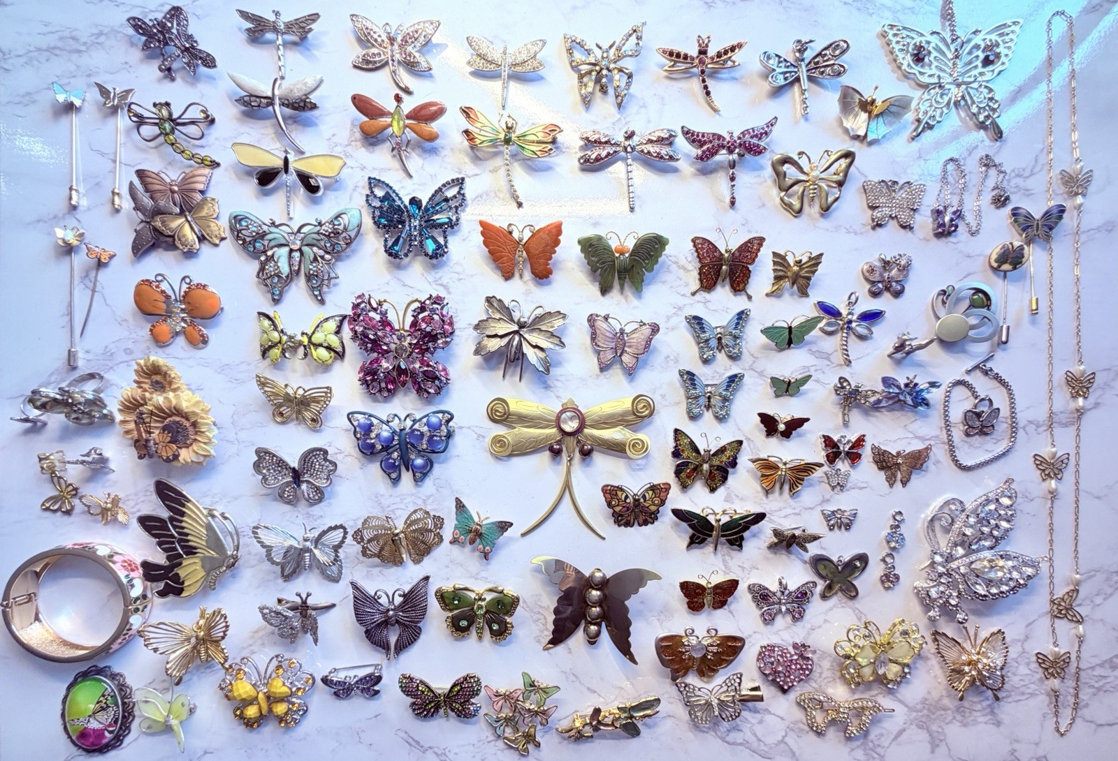 Huge Vintage Mod Butterfly Jewelry Brooch Lot Rhinestone Enamel Signed Unsigned
