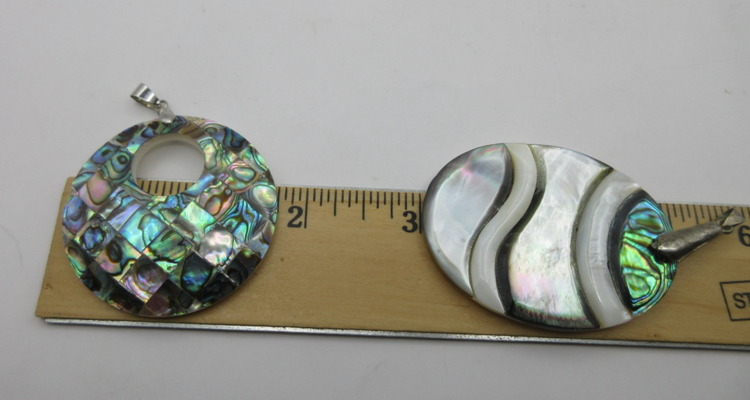 Lot of 2 Artisan Vintage Pendant Necklace MOP Mother of Pearl Abalone Sea Shell