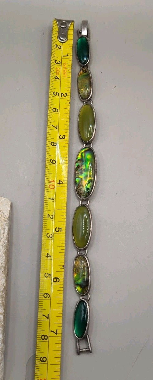 Vintage Silver Plated Abalone Shell Stone Bracelet 7″
