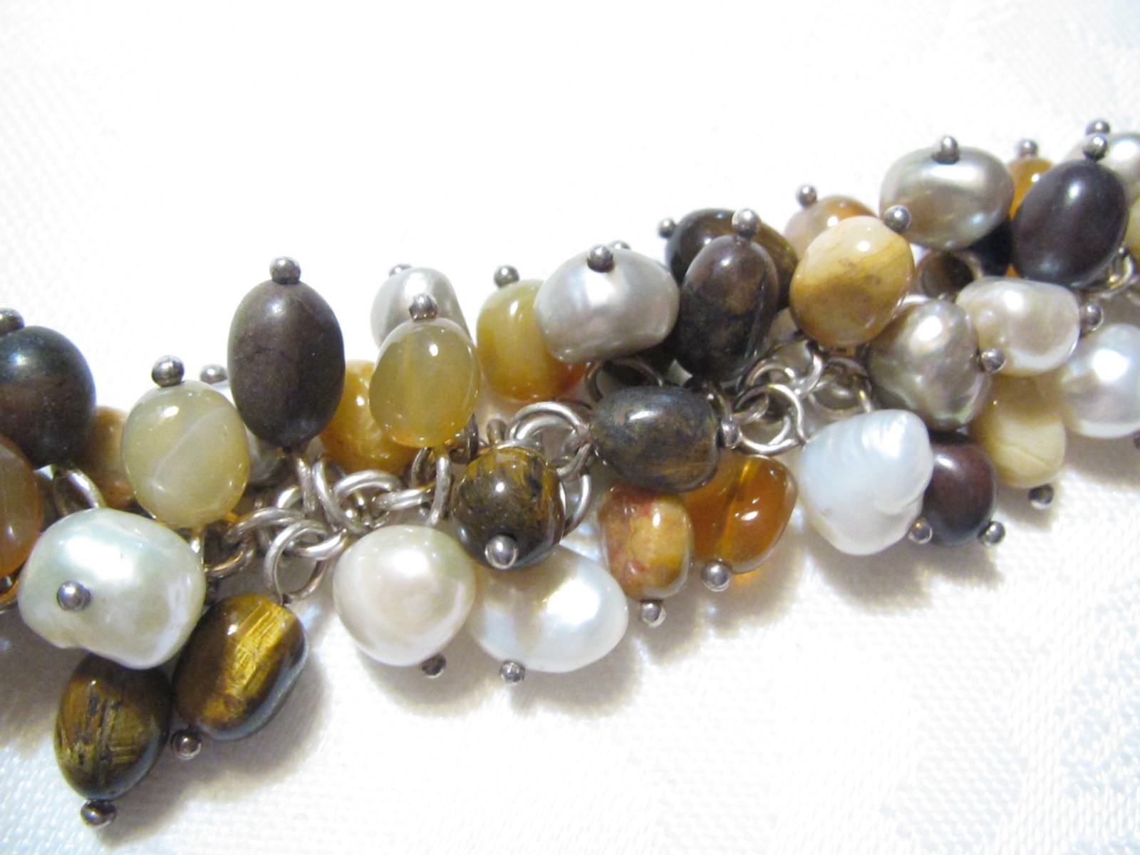 VINTAGE WHITNEY KELLY STERLING SILVER GEMSTONES & PEARLS TOGGLE BRACELET-65 GR.