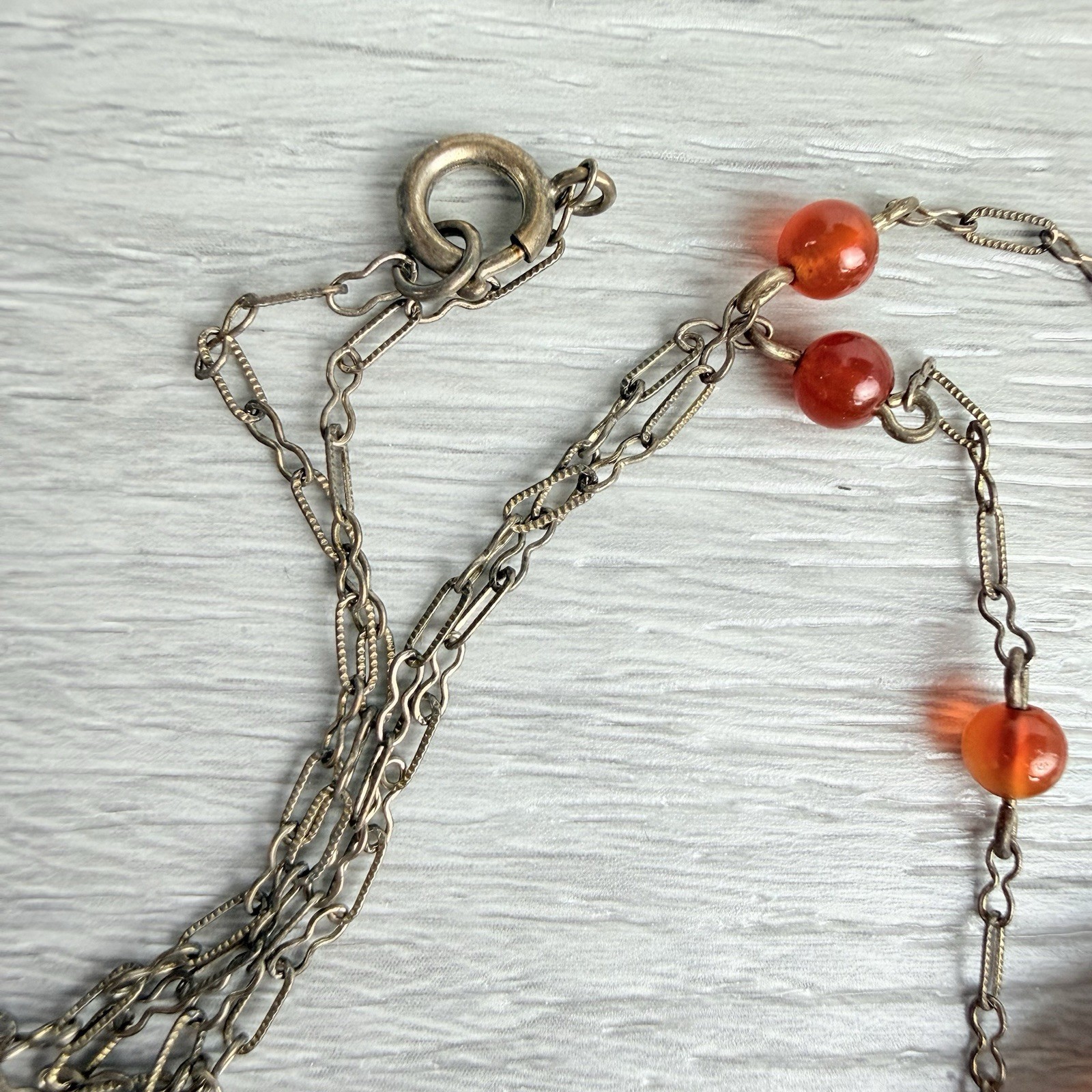 Antique Vintage Carved Carnelian Silver Pendant Necklace Art Deco