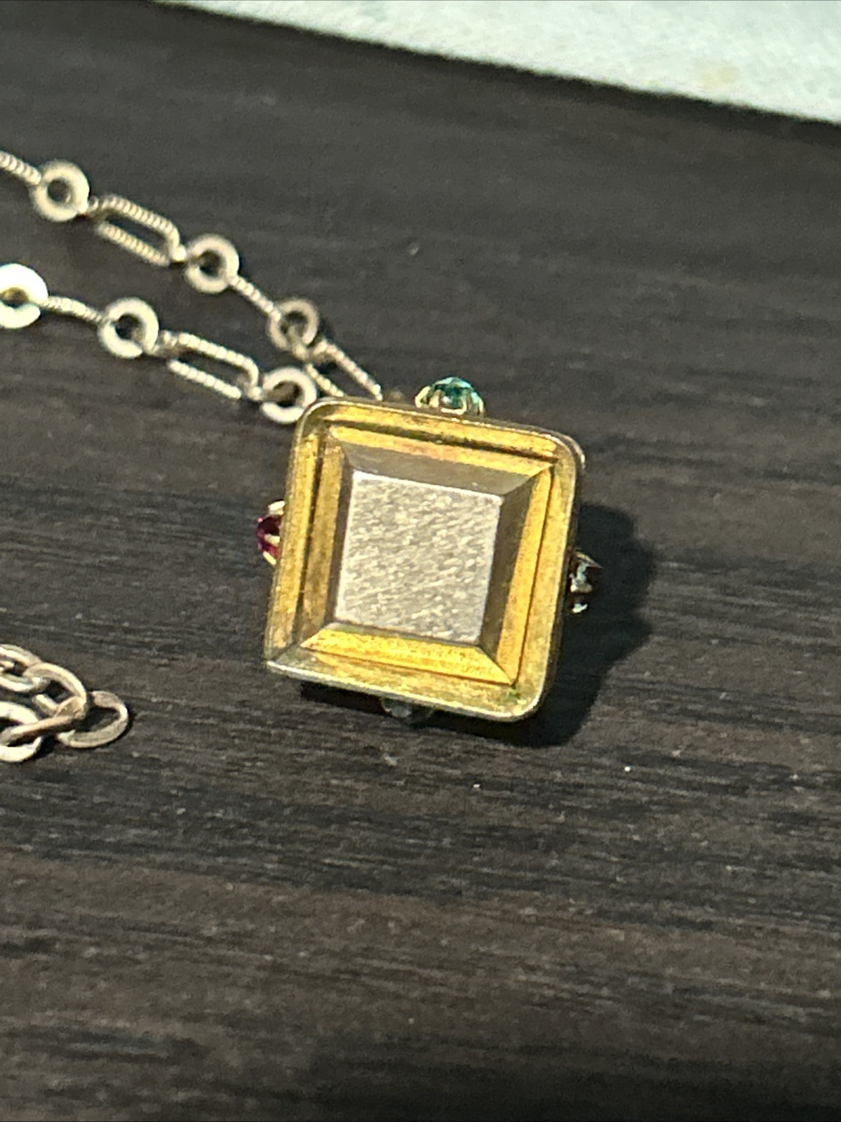 VICTORIAN 9.64g Gold Fill 3” FOB Paste Stones Dog Heads Rose GF 26” Necklace Fob