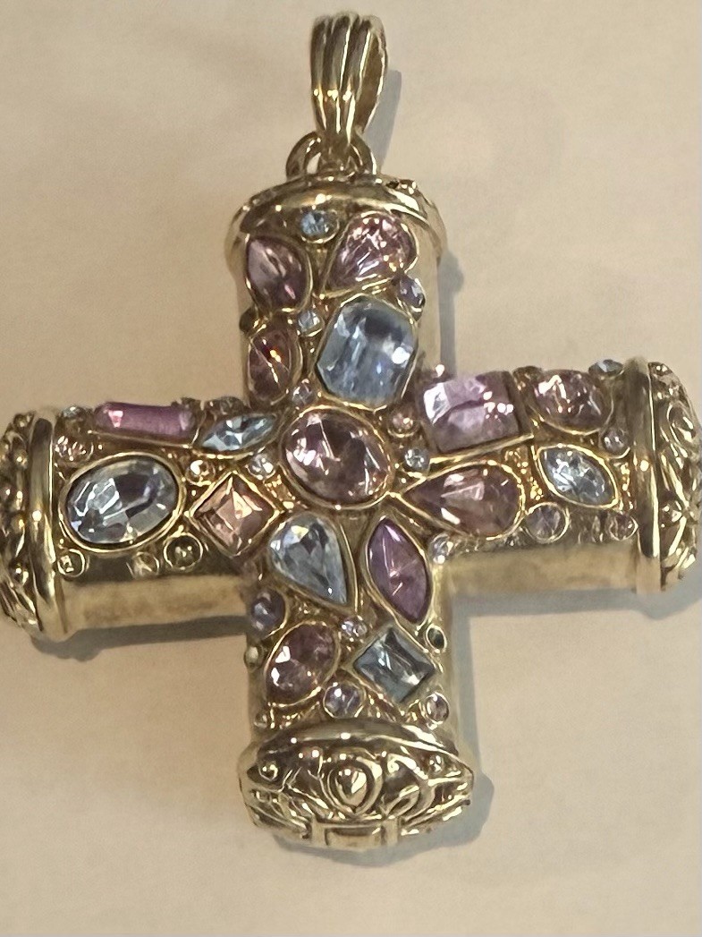 VTG Real Collectibles by Adrienne HSN Heavy 68g Pastel Crystal Byzantine Cross